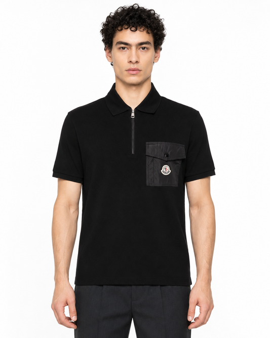 MNCLR Half-Zip Patch-Pocket Polo Shirt - Black