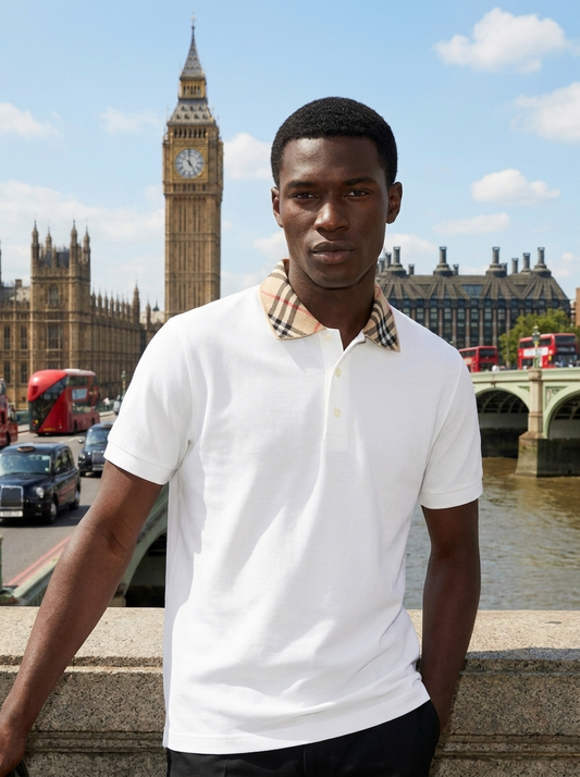 BBR Check Collar Cotton Polo T-Shirt - White