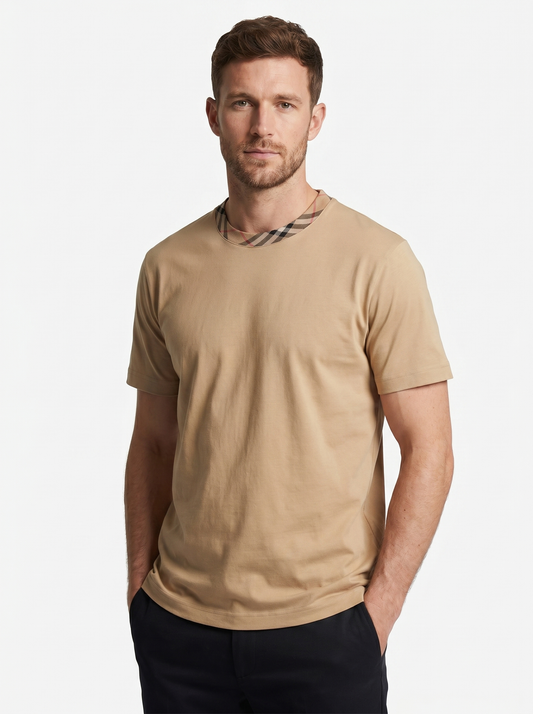 BBR Check Trim Cotton T-Shirt - Flax