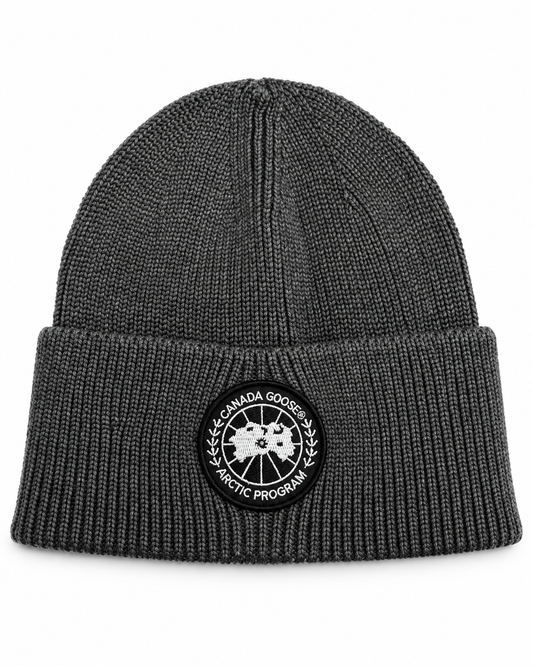CG Merino Wool Beanie with Black Disc – Anthracite