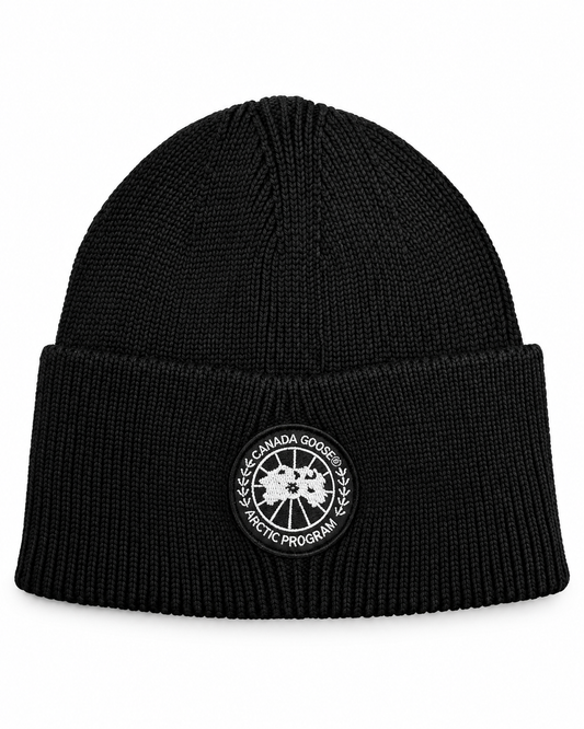 CG Merino Wool Beanie with Black Disc – Black