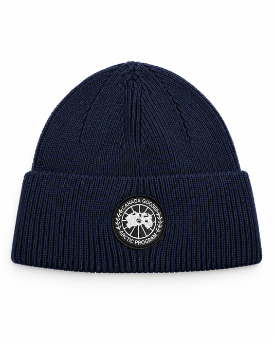 CG Merino Wool Beanie with Black Disc – Dark Blue