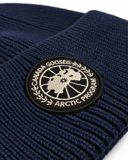 CG Merino Wool Beanie with Black Disc – Dark Blue