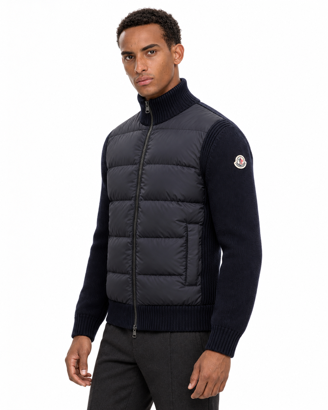 MNCLR Padded Wool Zip-Up Cardigan - Navy Blue