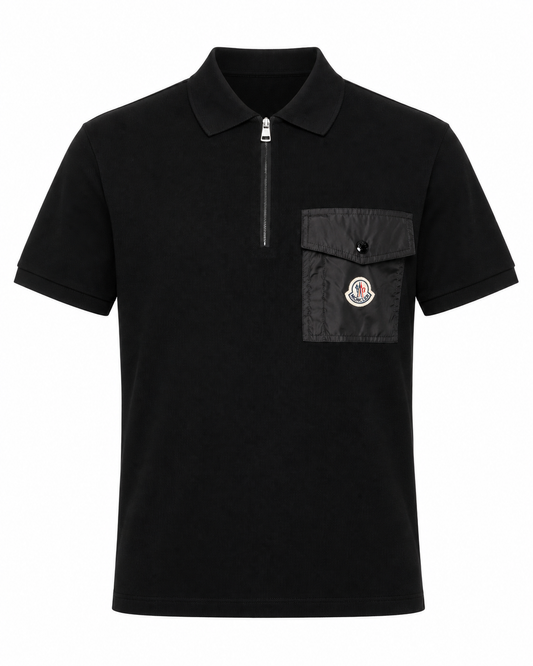 MNCLR Half-Zip Patch-Pocket Polo Shirt - Black