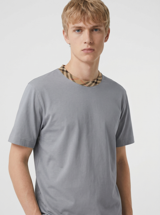 BBR Check Trim Cotton T-Shirt - Pale Blue
