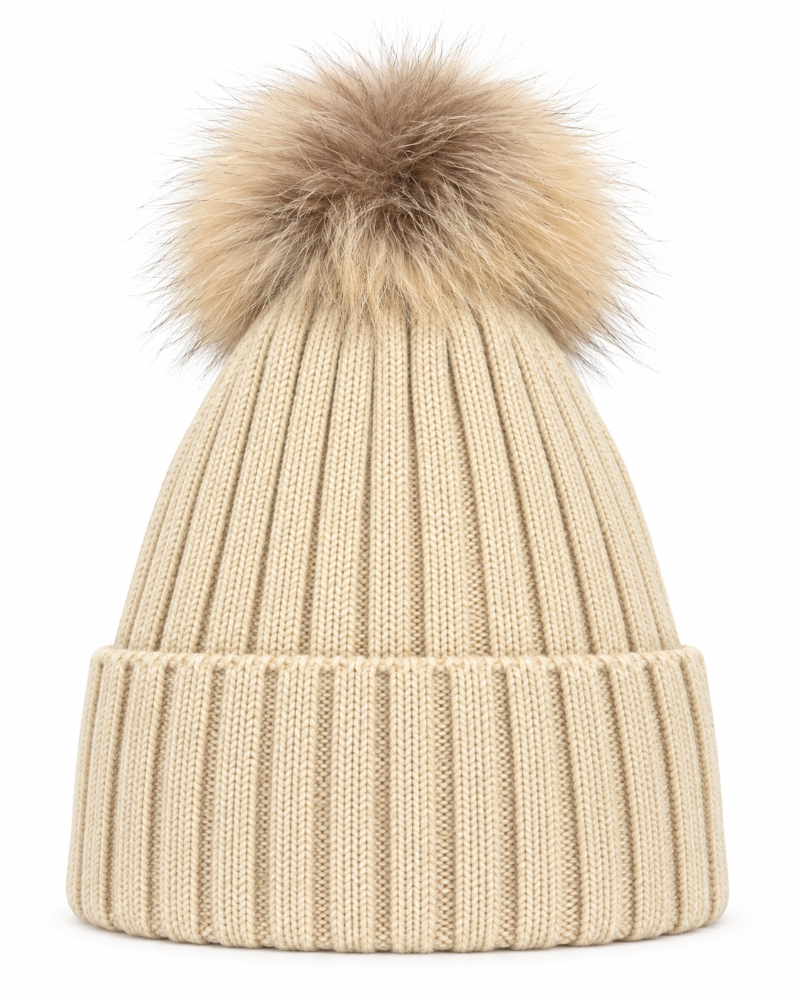 MNCLR Wool Beanie with Pom Pom - Beige