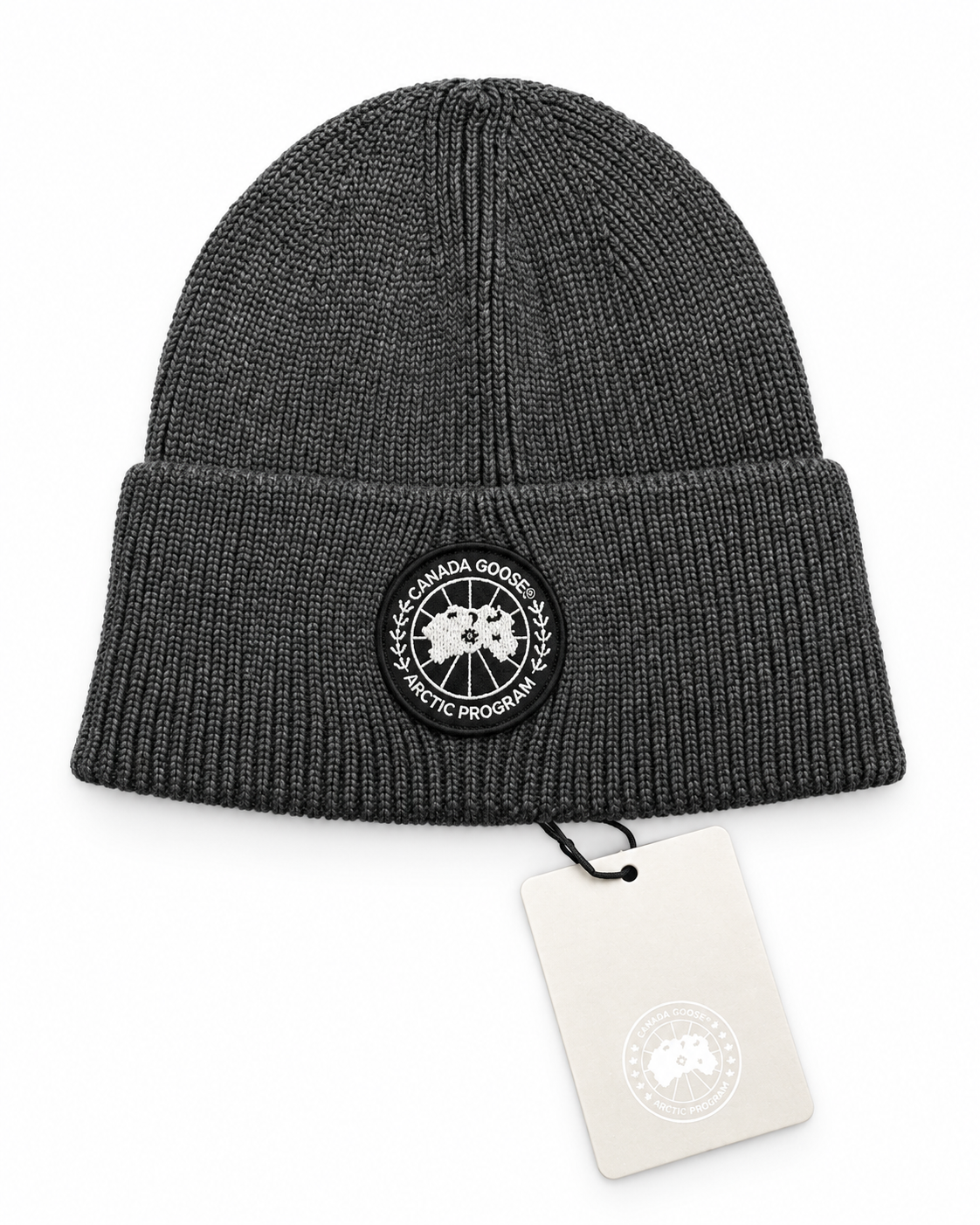 CG Merino Wool Beanie with Black Disc – Anthracite
