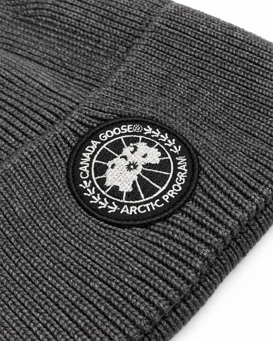 CG Merino Wool Beanie with Black Disc – Anthracite