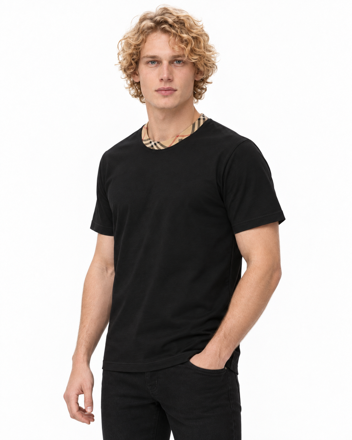 BBR Check Trim Cotton T-Shirt - Black