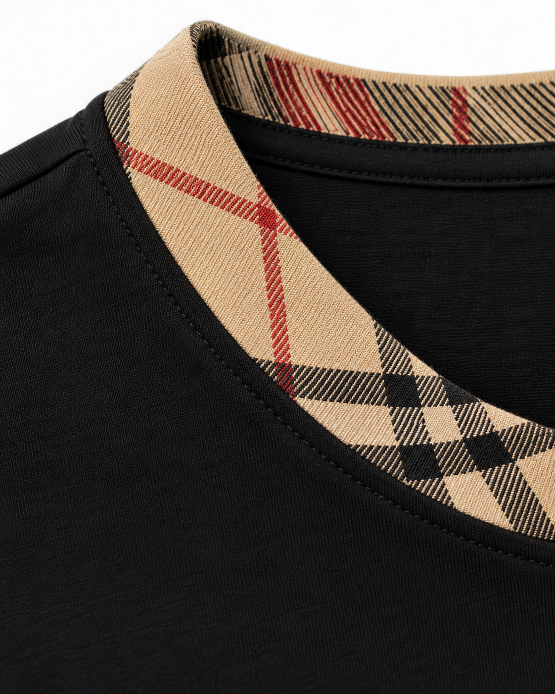 BBR Check Trim Cotton T-Shirt - Black