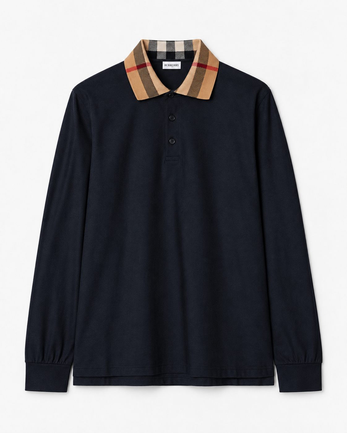 BBR Long Sleeve Check Collar Cotton Polo Shirt - Navy