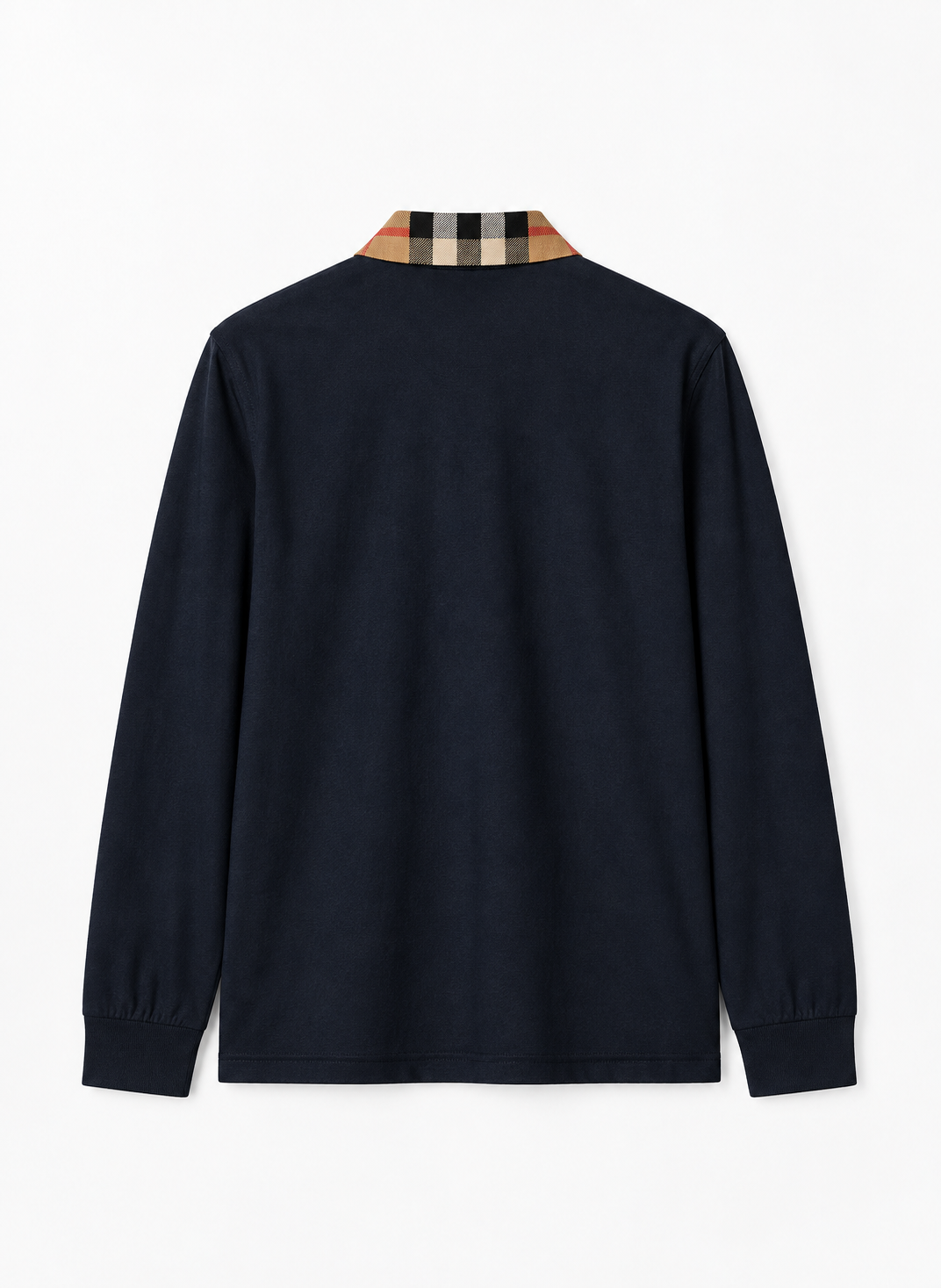 BBR Long Sleeve Check Collar Cotton Polo Shirt - Navy