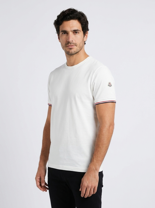 MNCLR Tricolour Trimmed Cotton T-Shirt - White View 1