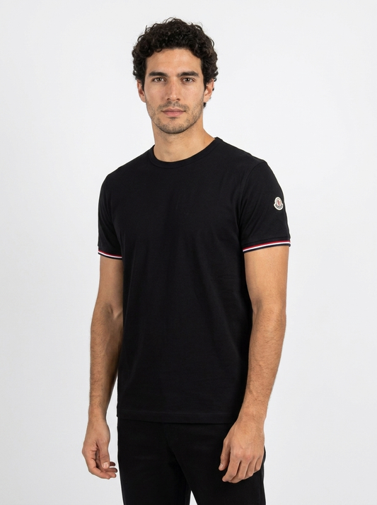 MNCLR Tricolour Trimmed Cotton T-Shirt - Black View 1